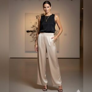 Rachel Zoe Tan Wide-Leg Satin Style Wide Leg Pants Size Small